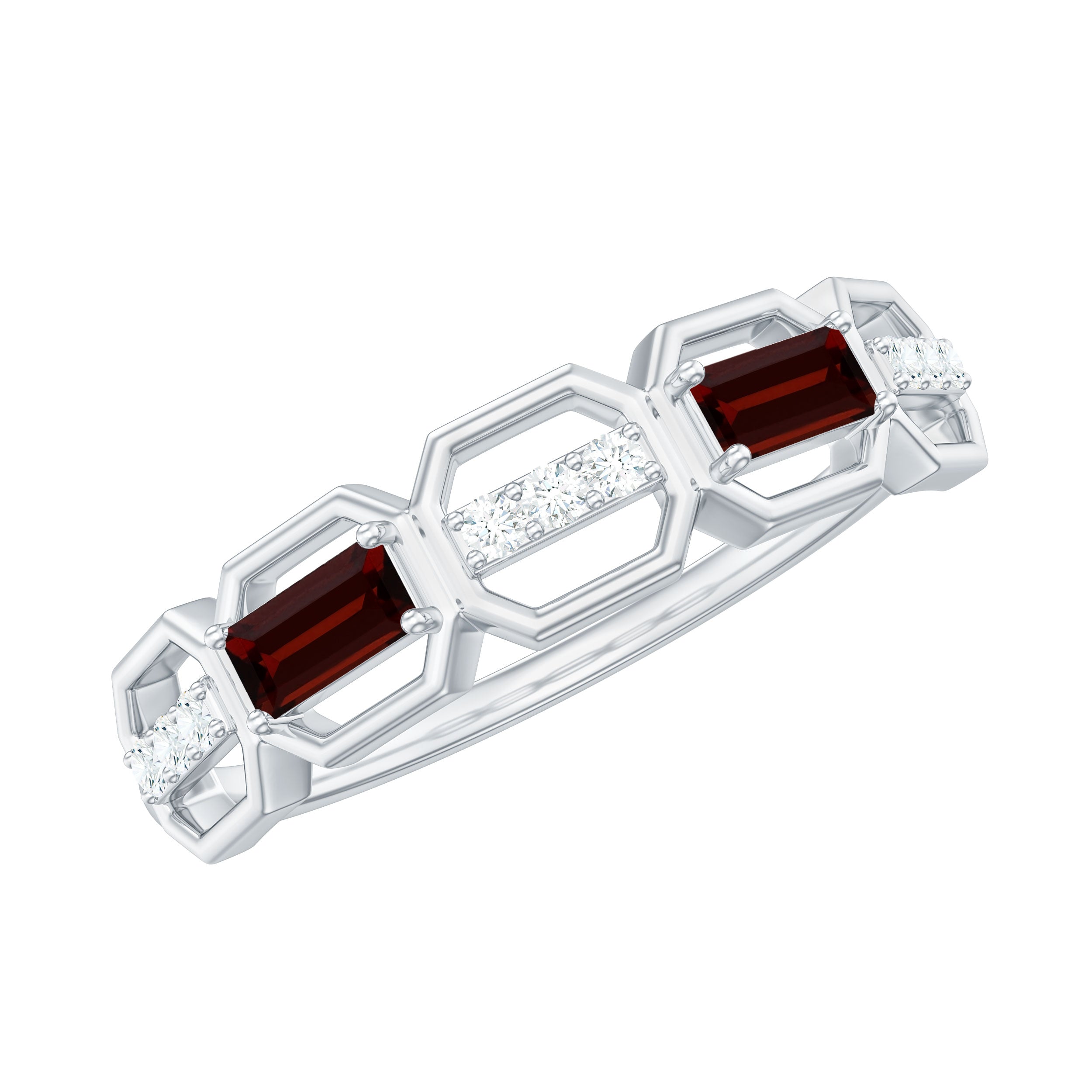 Rosec Jewels-Genuine Baguette Garnet Diamond Wedding Band Ring