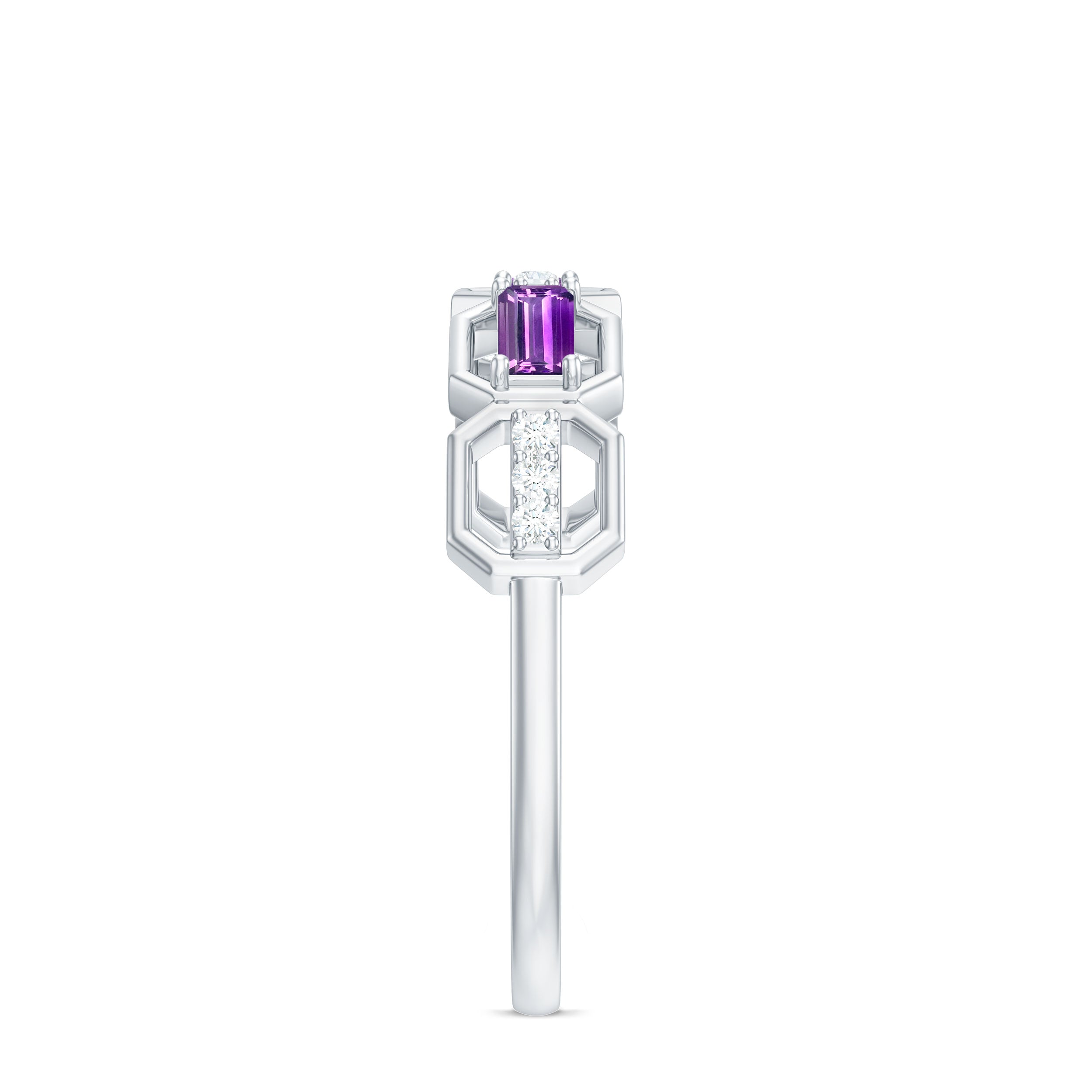 Rosec Jewels-Natural Baguette Amethyst Half Eternity Wedding Band with Diamond