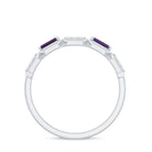 Rosec Jewels-Natural Baguette Amethyst Half Eternity Wedding Band with Diamond