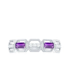 Rosec Jewels-Natural Baguette Amethyst Half Eternity Wedding Band with Diamond
