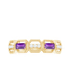 Rosec Jewels-Natural Baguette Amethyst Half Eternity Wedding Band with Diamond