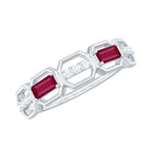Rosec Jewels-Natural Baguette Ruby Band Ring with Diamond