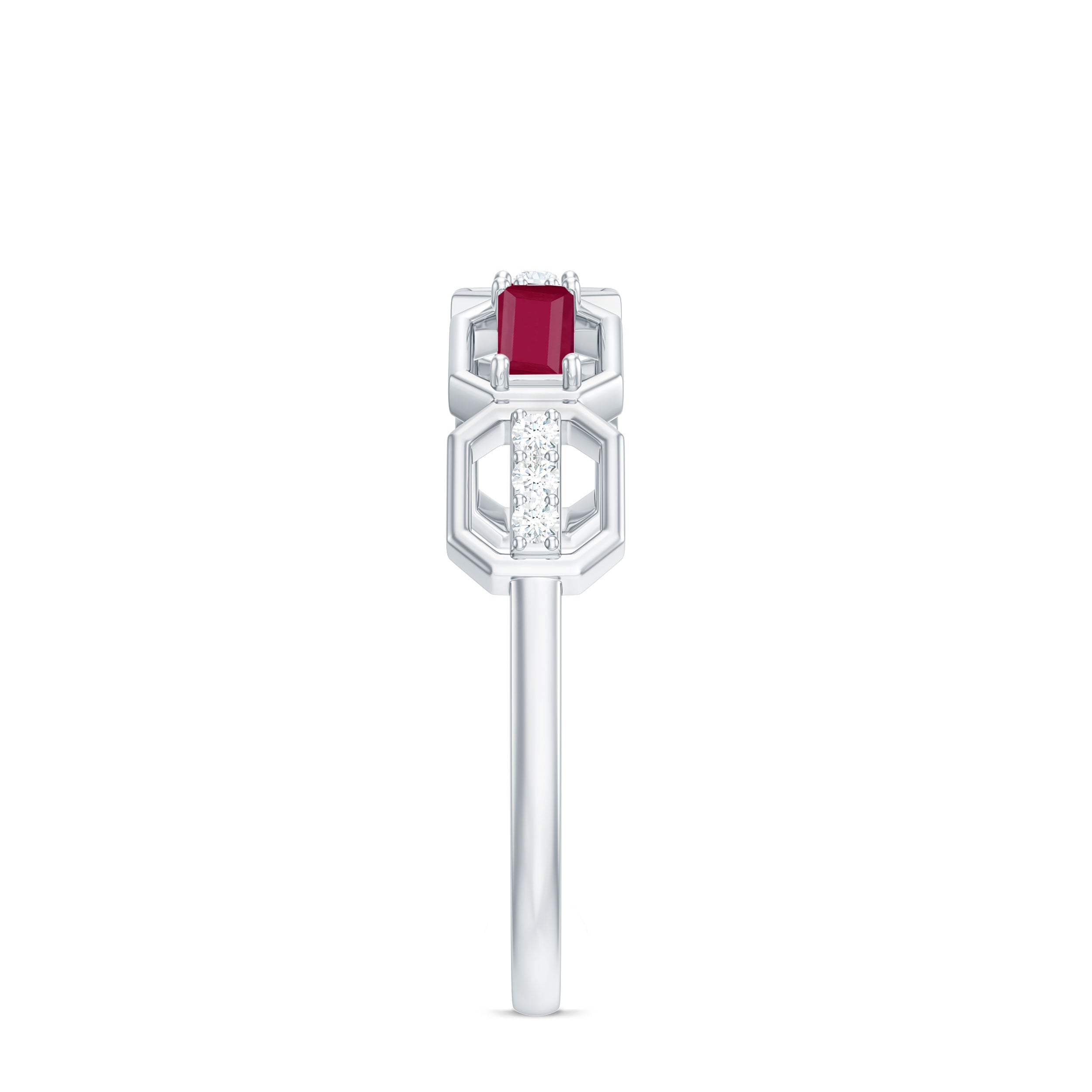 Rosec Jewels-Natural Baguette Ruby Band Ring with Diamond