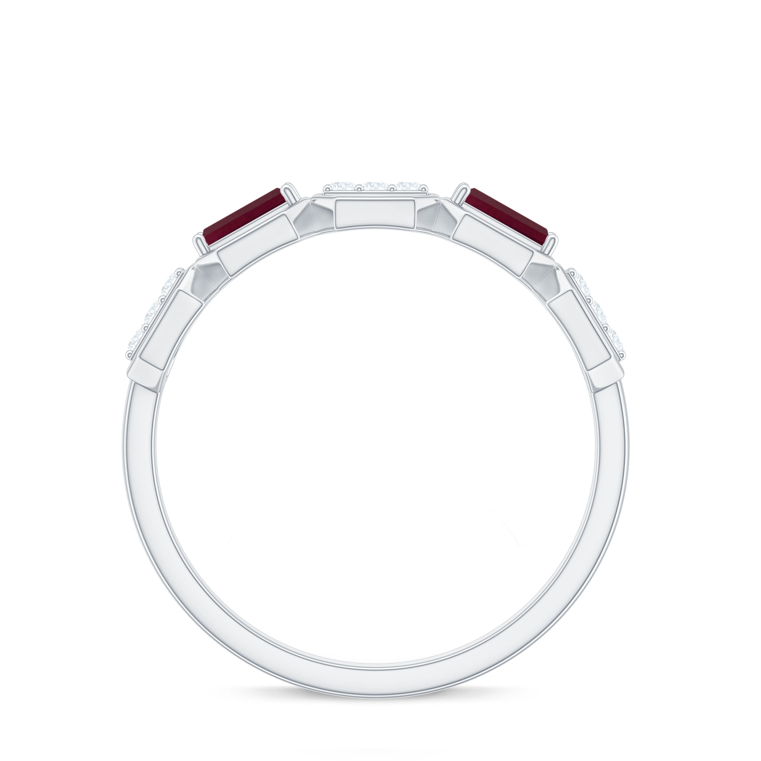 Rosec Jewels-Natural Baguette Ruby Band Ring with Diamond