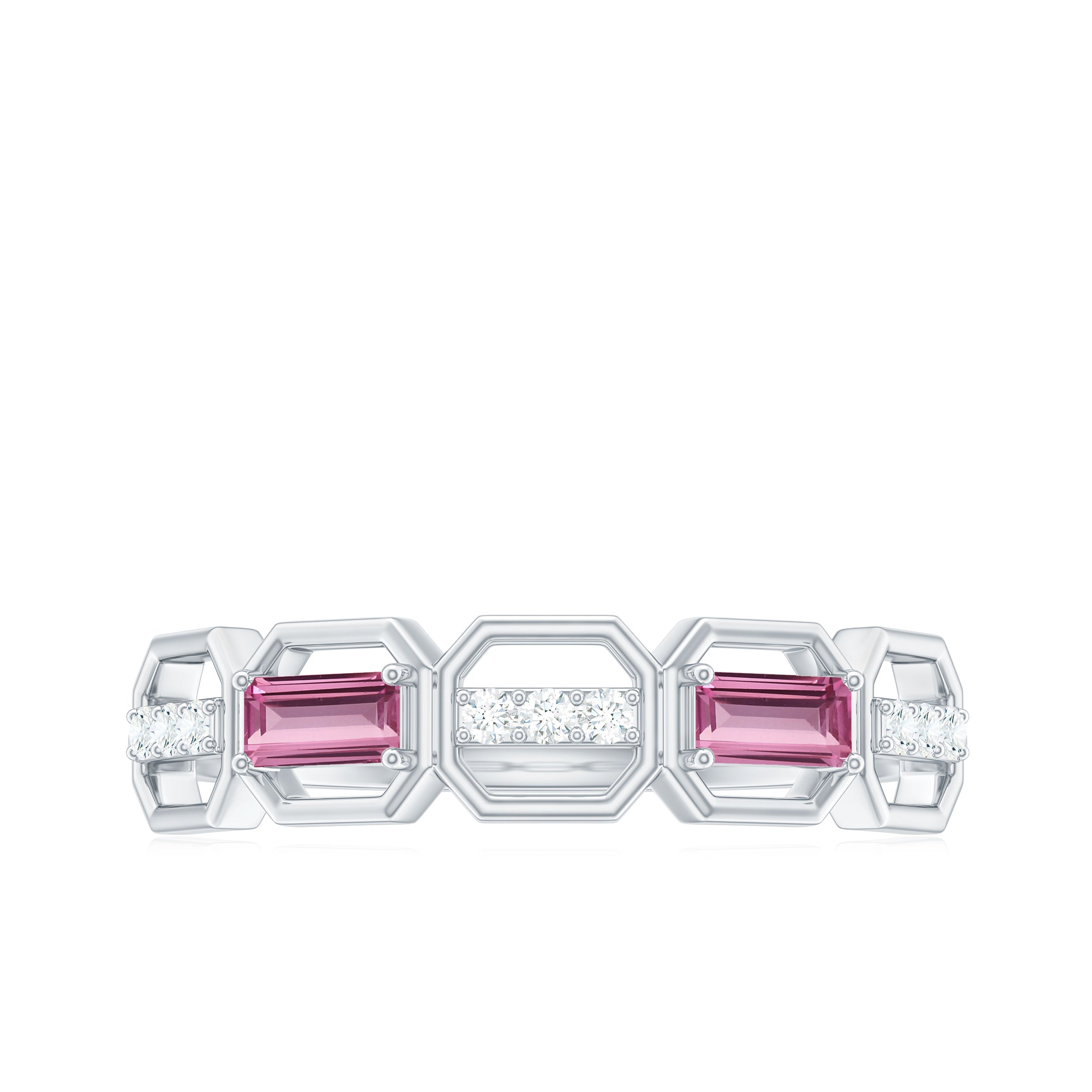 Rosec Jewels-Pink Tourmaline and Diamond Geometric Half Eternity Ring