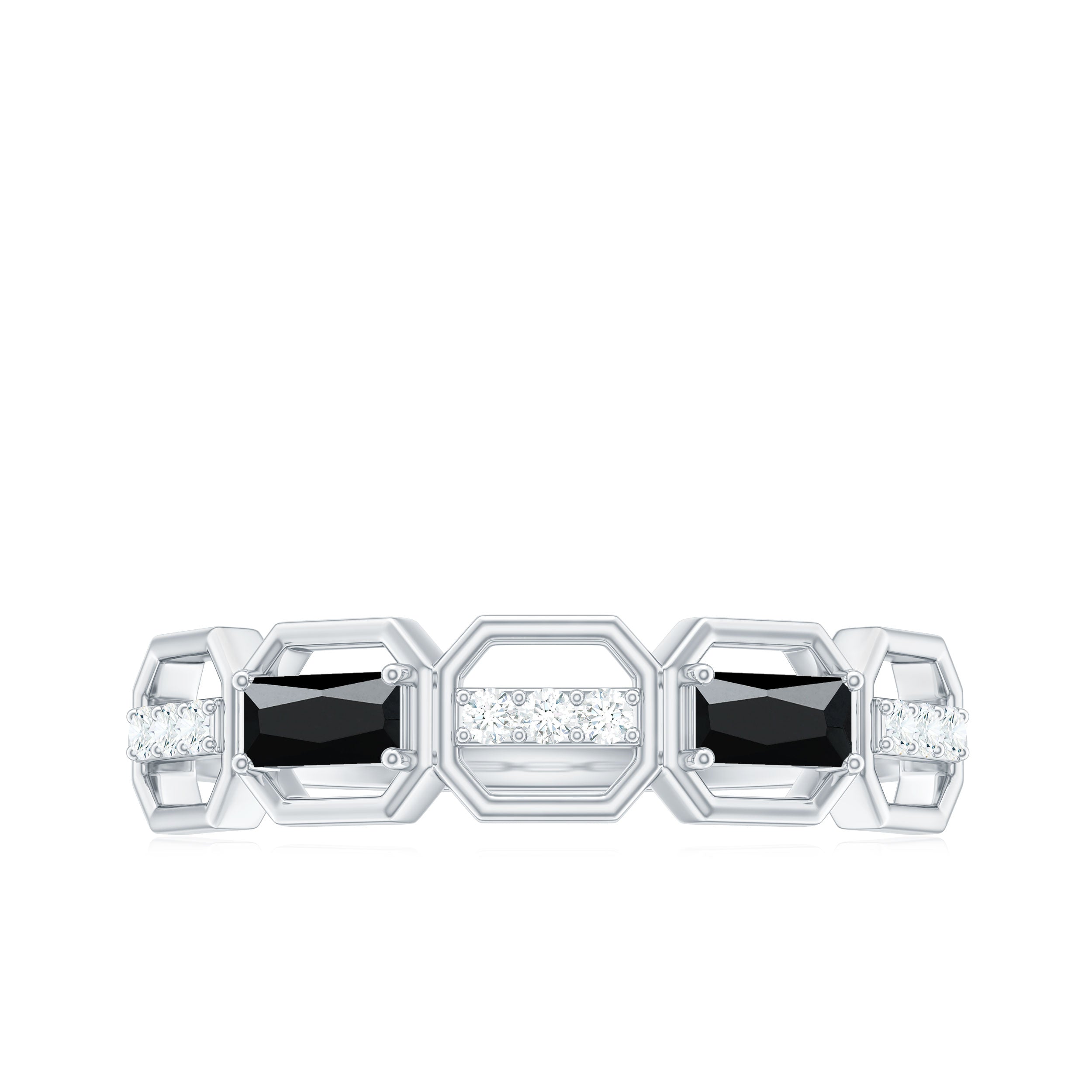 Rosec Jewels-Natural Baguette Black Spinel Diamond Geometric Band Ring