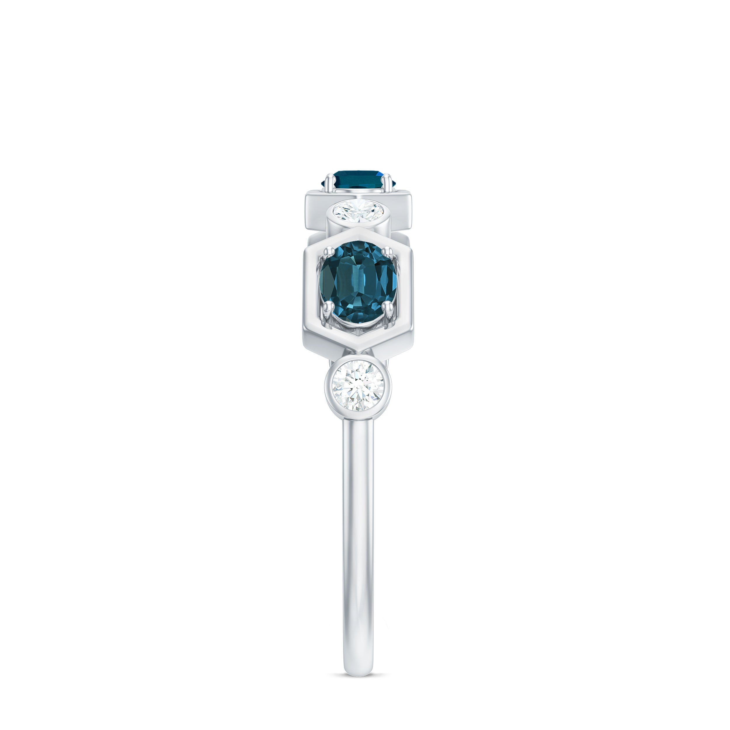 Rosec Jewels-Real Certified London Blue Topaz Halft Eternity Band Ring with Diamond