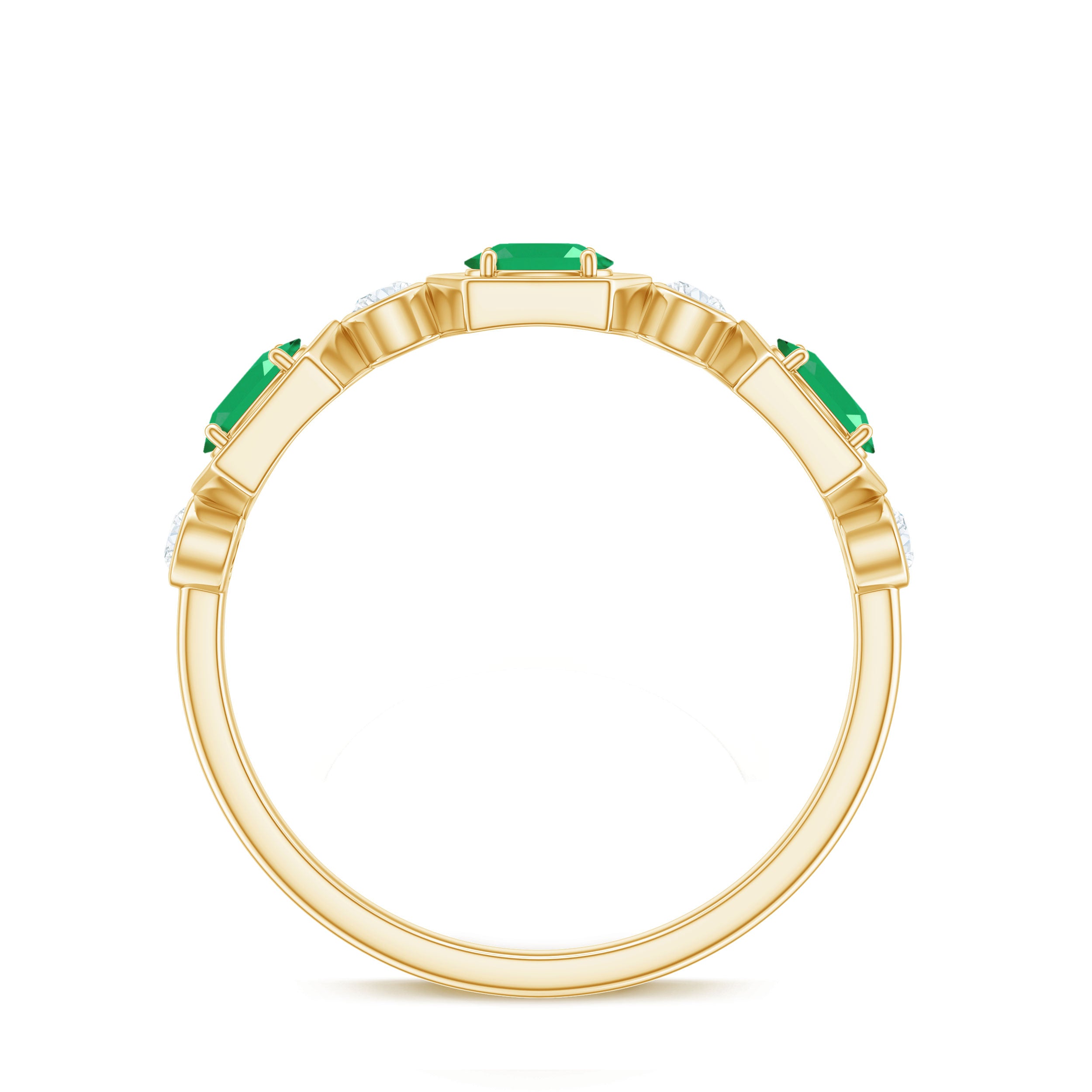 Classic Oval Emerald Diamond Half Eternity Band Ring in East West Style AAA - Rosec Jewels