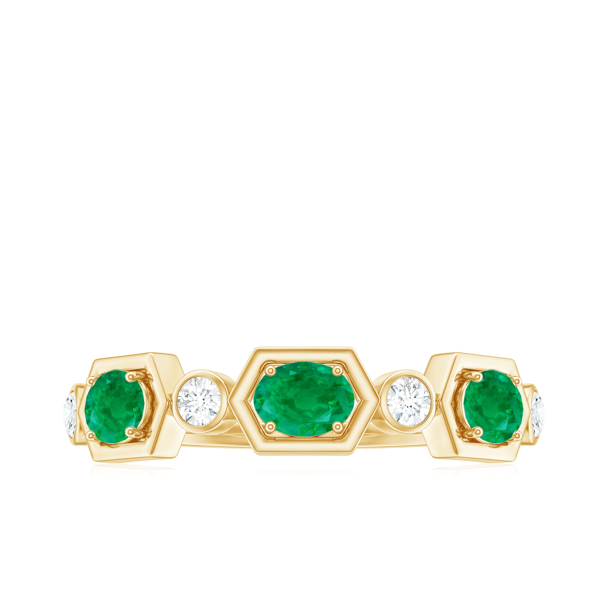 Classic Oval Emerald Diamond Half Eternity Band Ring in East West Style AAA - Rosec Jewels
