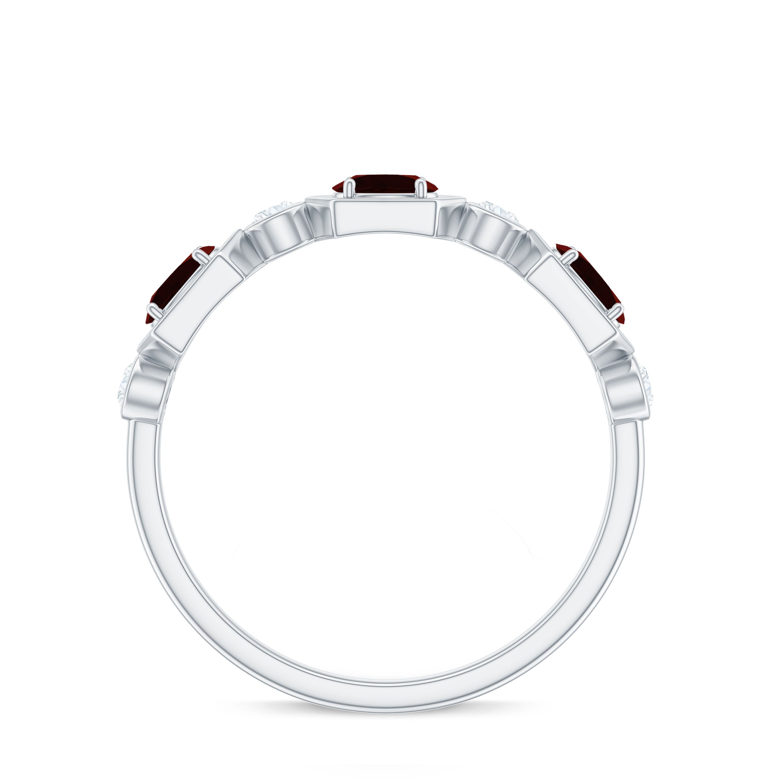Natural Garnet Diamond Wedding Band With Certificate AAA - Rosec Jewels
