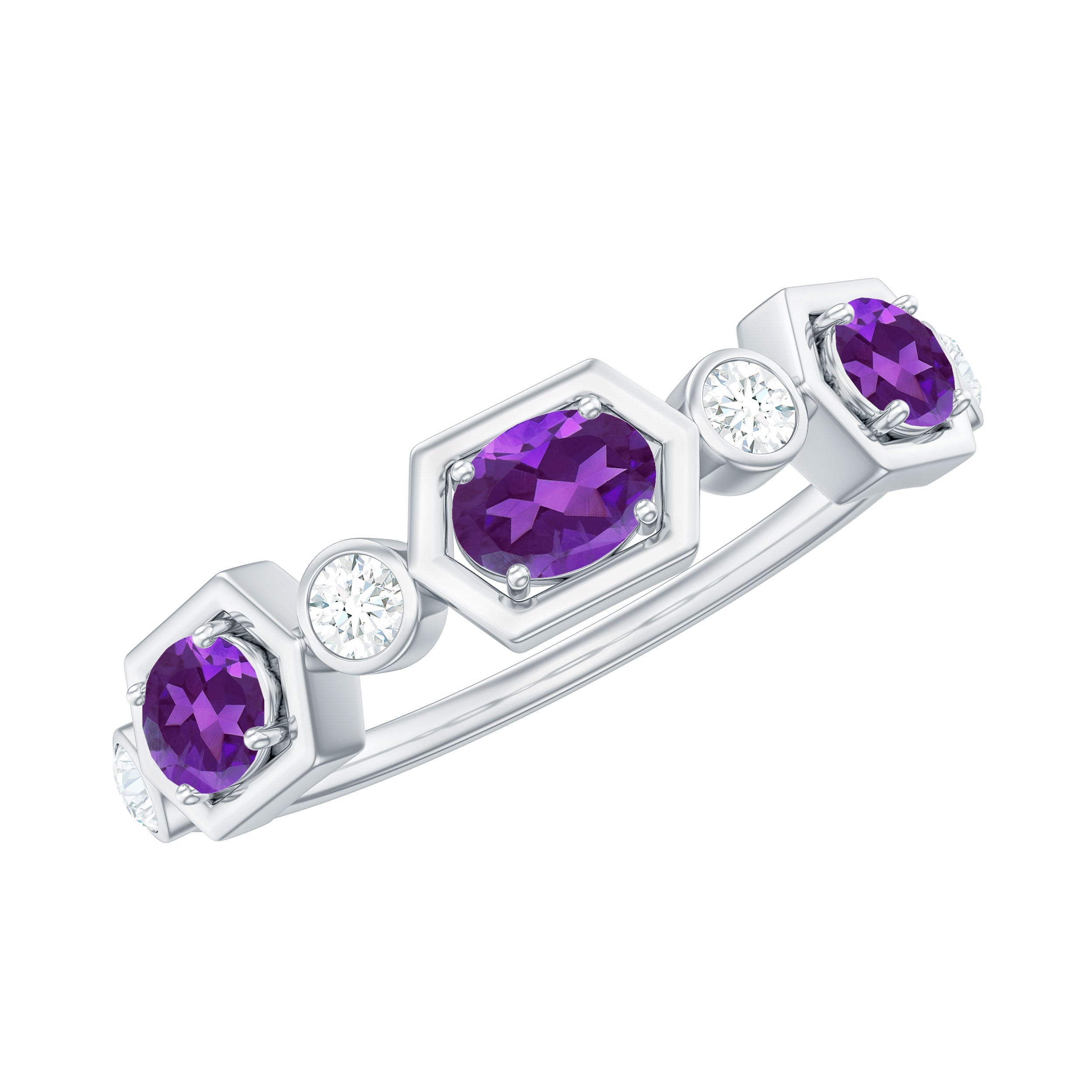 East West Style Amethyst Half Eternity Ring with Diamond AAA - Rosec Jewels