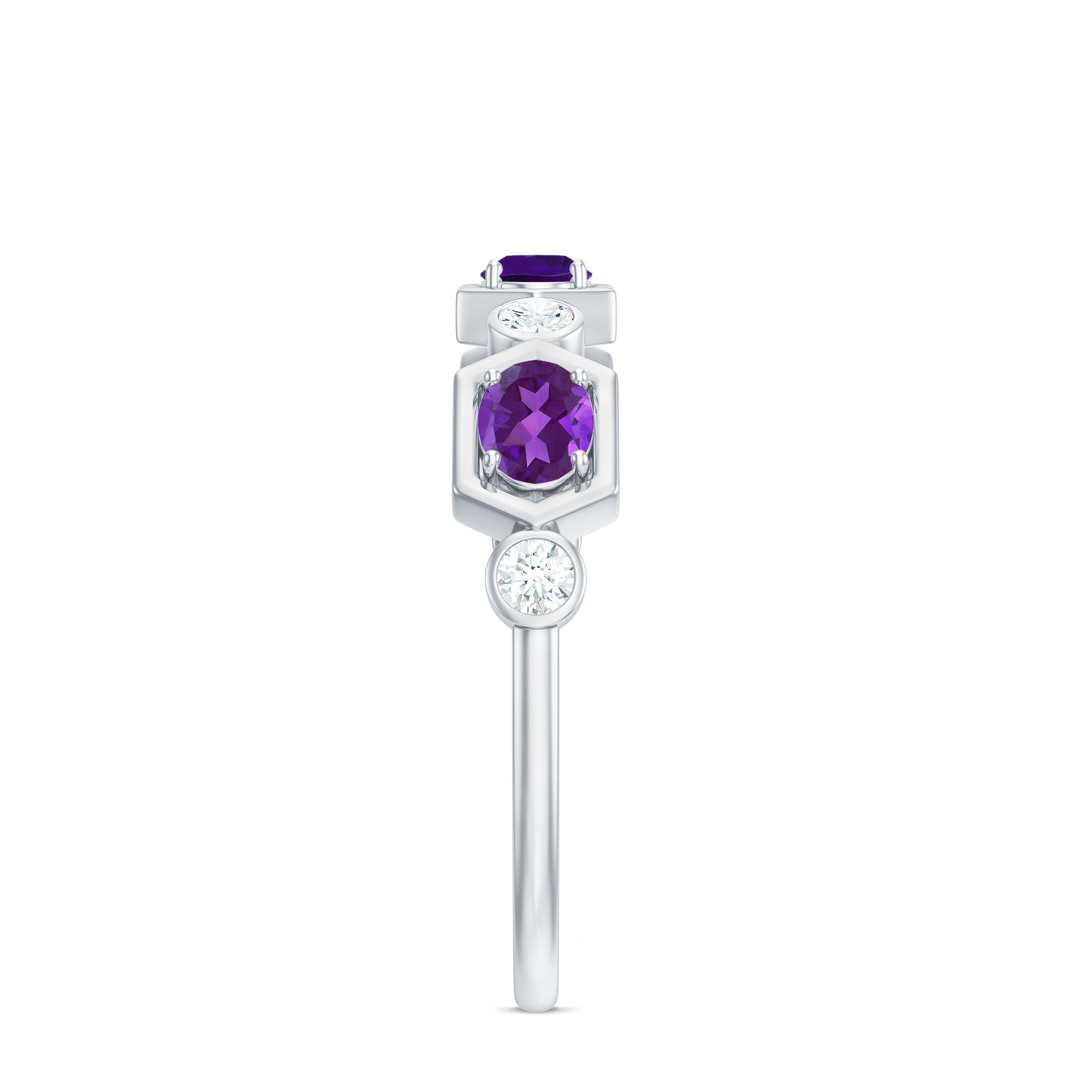 East West Style Amethyst Half Eternity Ring with Diamond AAA - Rosec Jewels