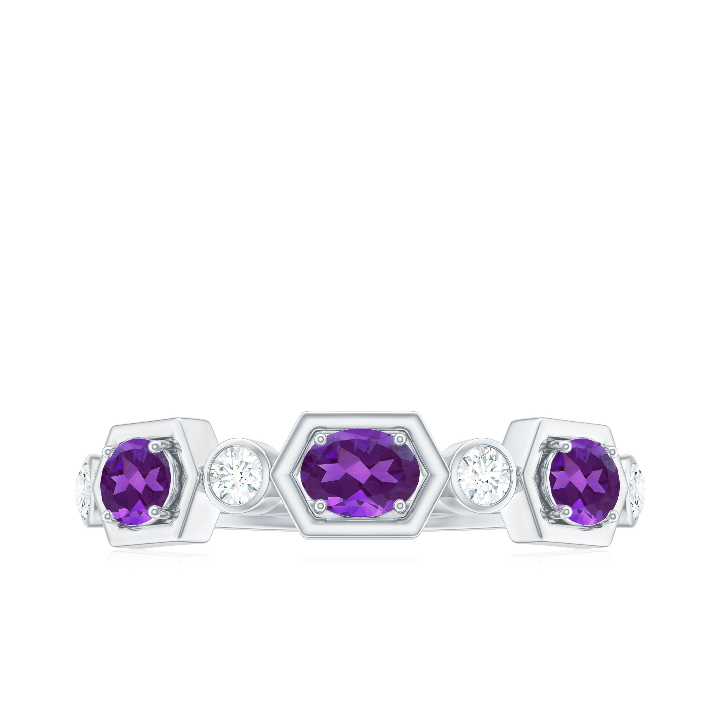 East West Style Amethyst Half Eternity Ring with Diamond AAA - Rosec Jewels