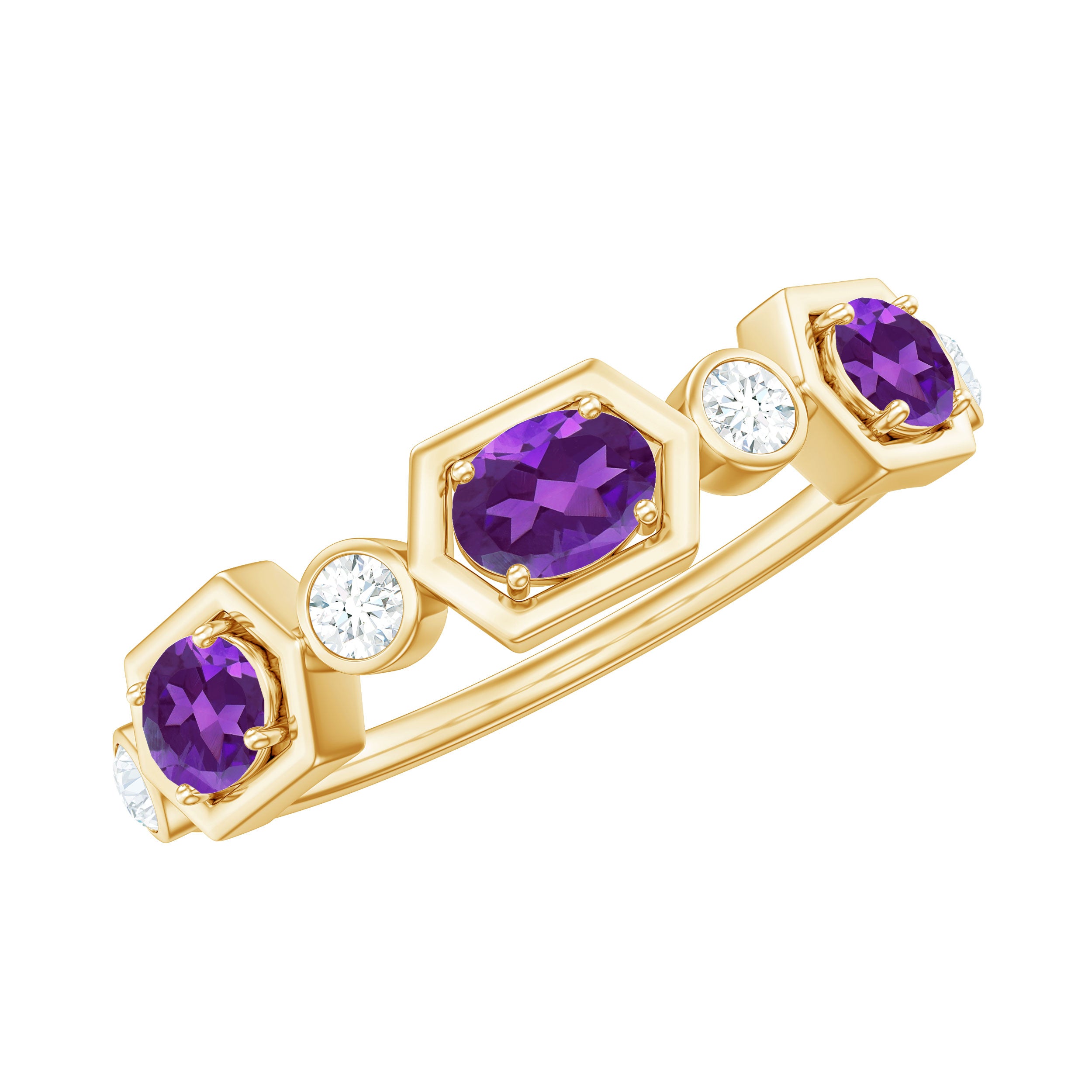 East West Style Amethyst Half Eternity Ring with Diamond AAA - Rosec Jewels