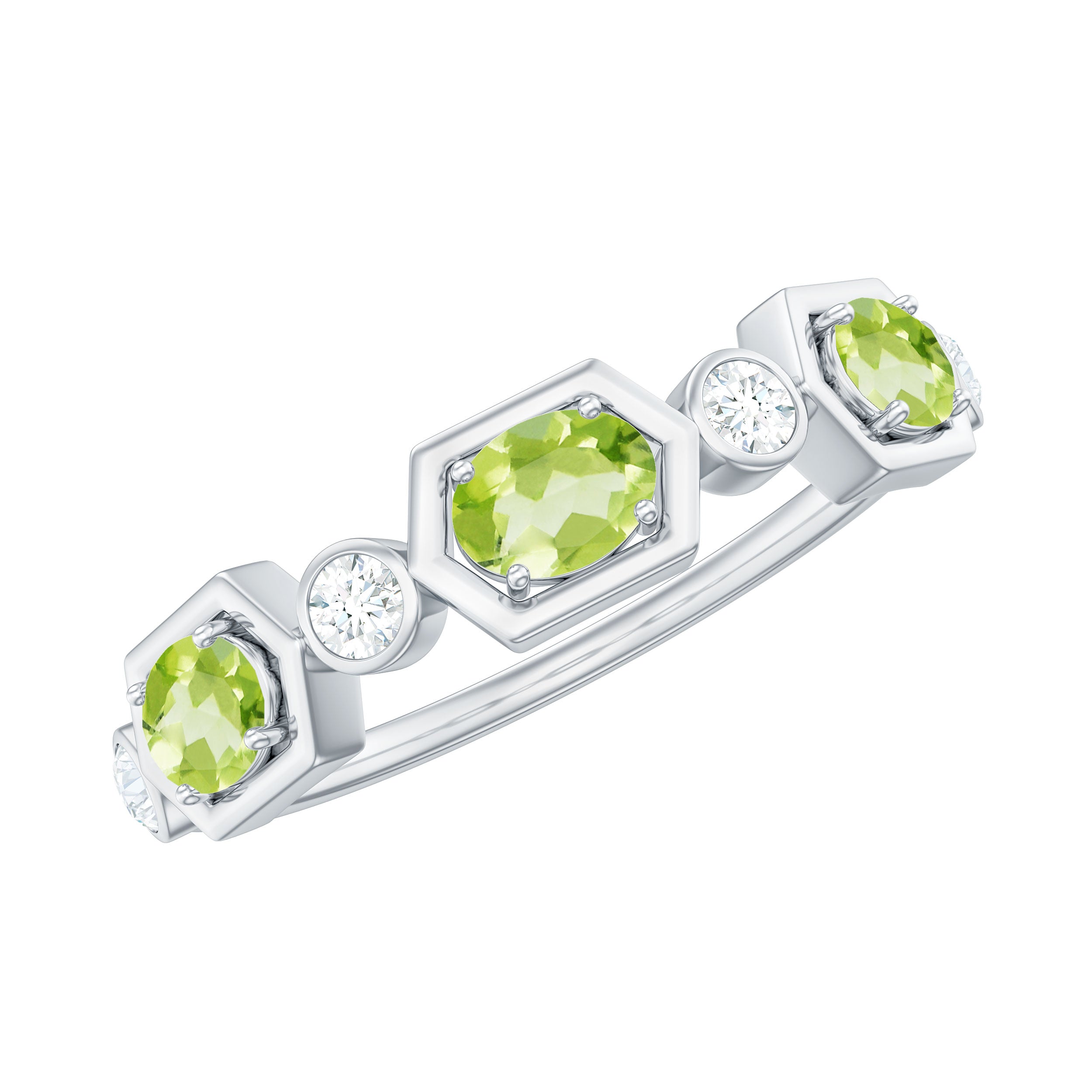 Natural Oval Peridot Diamond Half Eternity Ring for Women AAA - Rosec Jewels