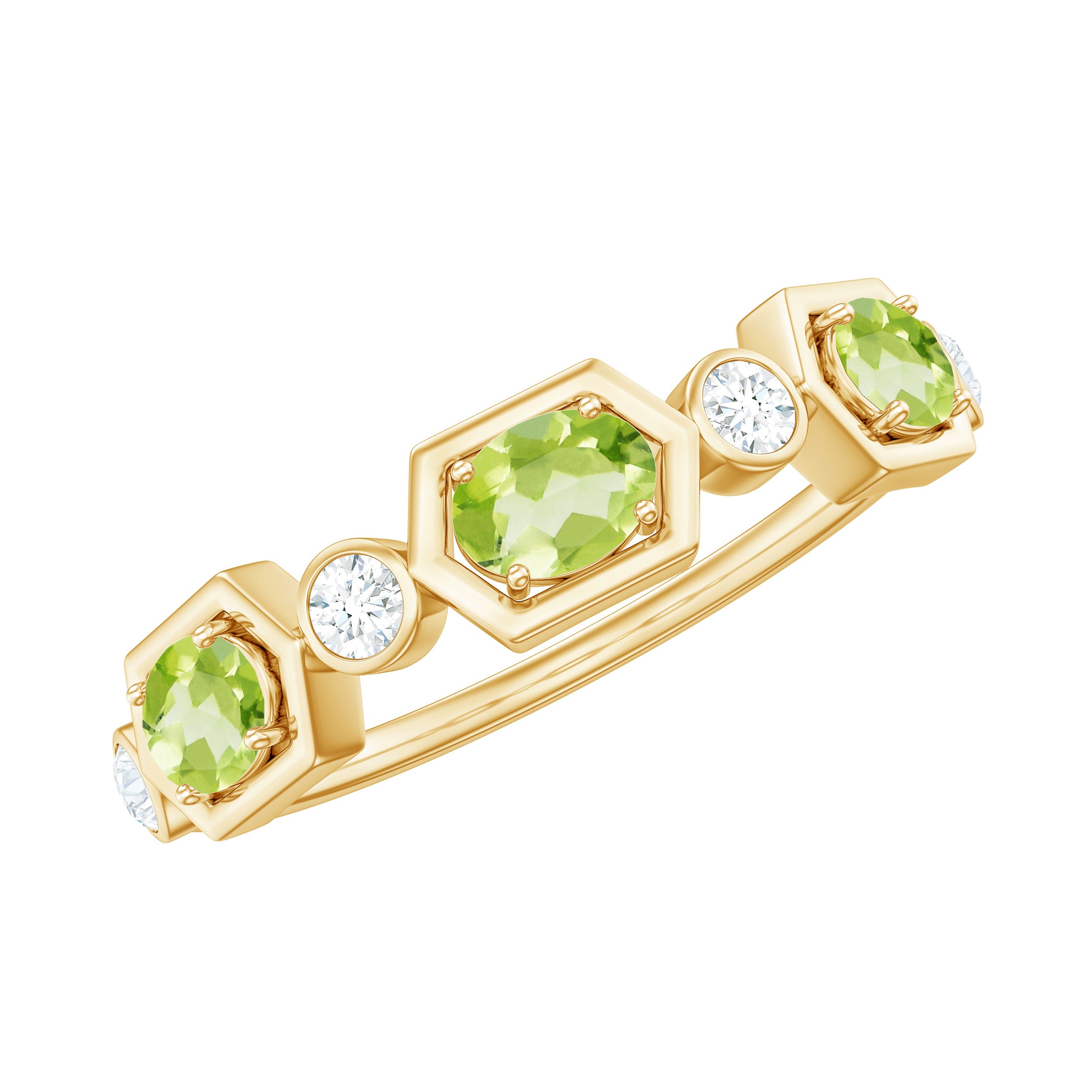 Natural Oval Peridot Diamond Half Eternity Ring for Women AAA - Rosec Jewels
