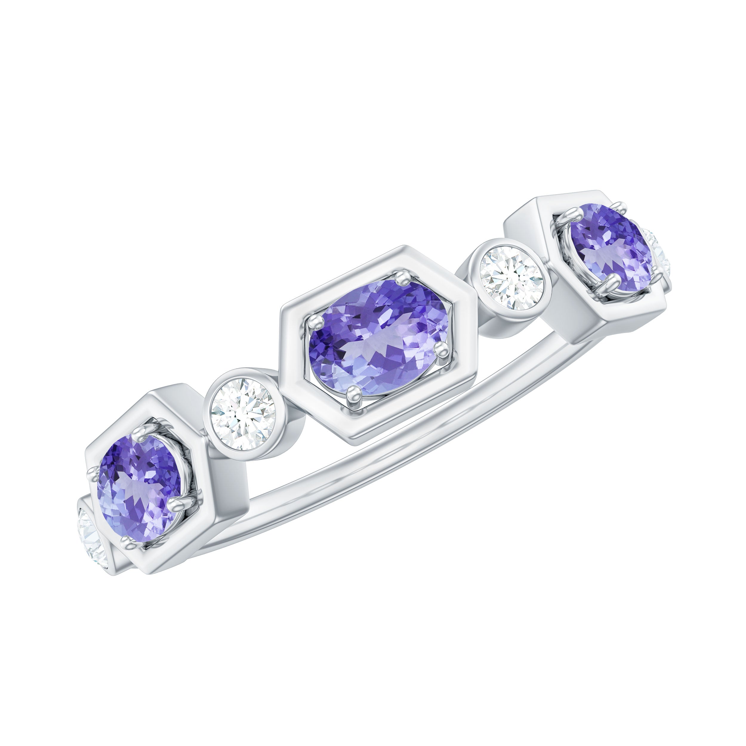 Rosec Jewels-Real Tanzanite and Diamond Half Eternity Ring