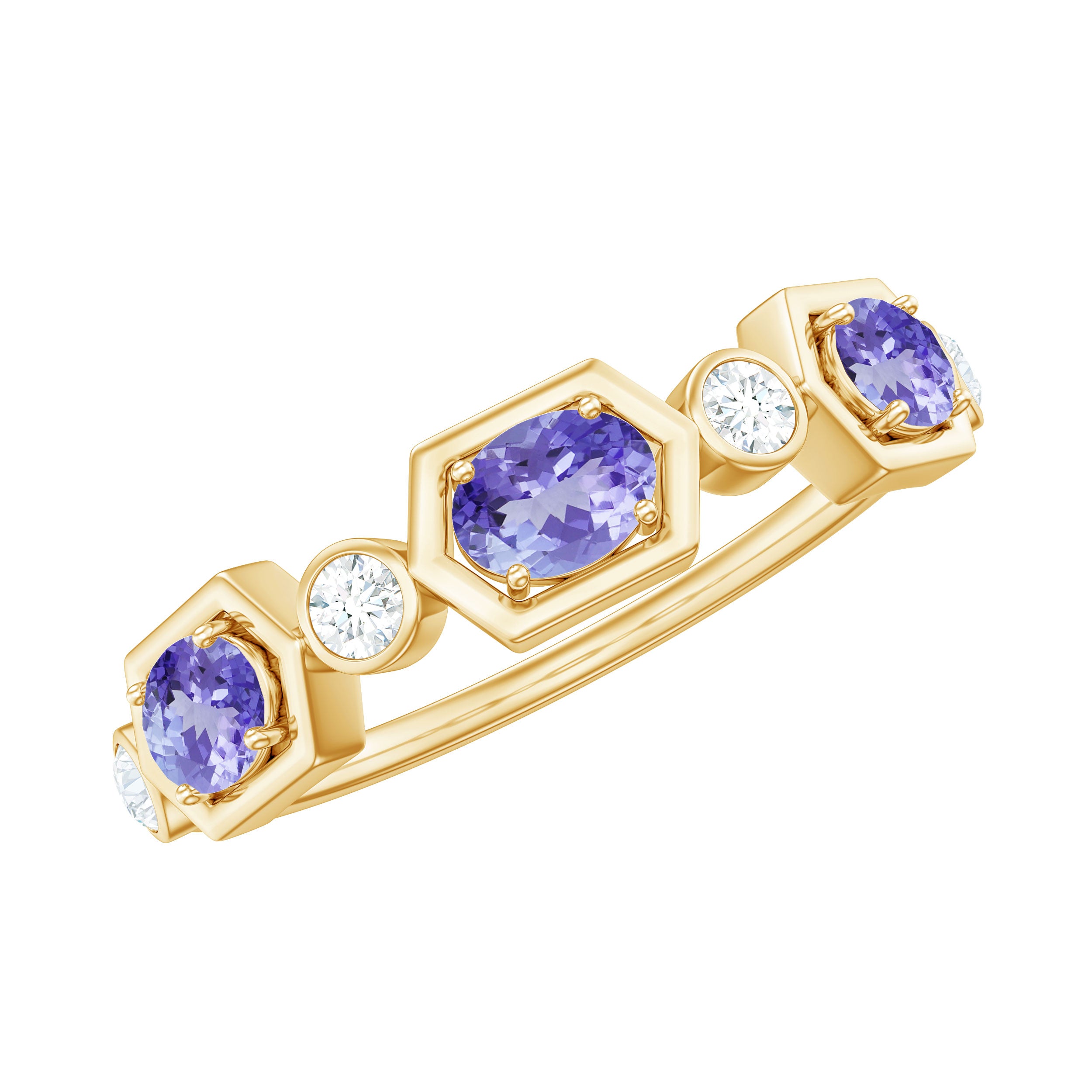 Rosec Jewels-Real Tanzanite and Diamond Half Eternity Ring