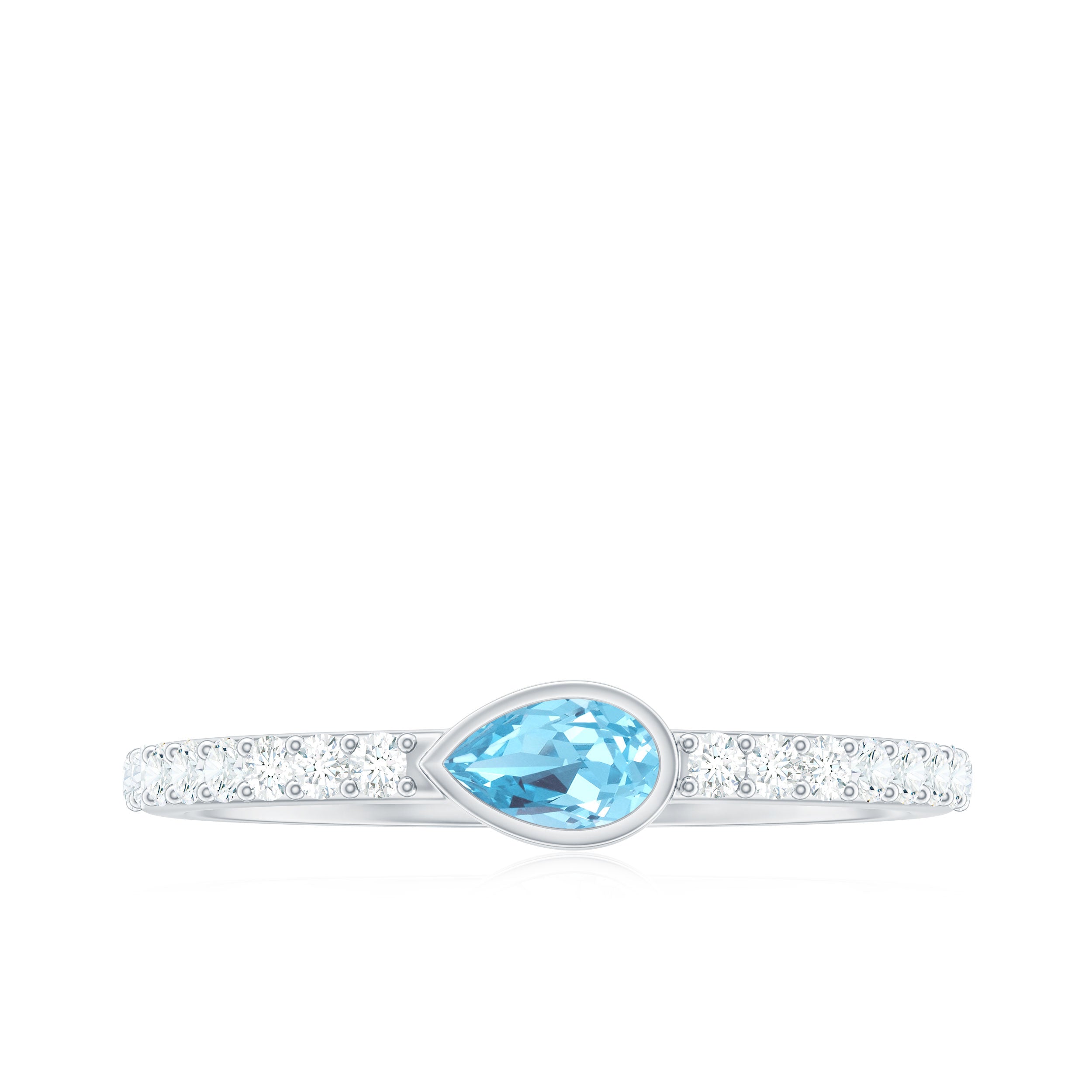 Rosec Jewels-Pear Cut Aquamarine Promise Ring with Diamond