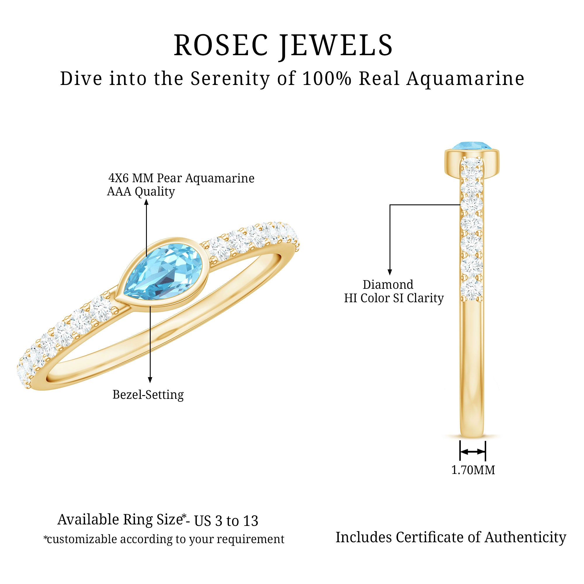 Rosec Jewels-Pear Cut Aquamarine Promise Ring with Diamond