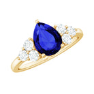 Certified 1.6 Carat Lab Grown Blue Sapphire Pear Engagement Ring with Diamond Trio AAAA - Rosec Jewels