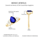 Certified 1.6 Carat Lab Grown Blue Sapphire Pear Engagement Ring with Diamond Trio AAAA - Rosec Jewels
