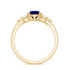 Certified 1.6 Carat Lab Grown Blue Sapphire Pear Engagement Ring with Diamond Trio AAAA - Rosec Jewels