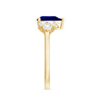 Certified 1.6 Carat Lab Grown Blue Sapphire Pear Engagement Ring with Diamond Trio AAAA - Rosec Jewels