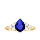 Certified 1.6 Carat Lab Grown Blue Sapphire Pear Engagement Ring with Diamond Trio AAAA - Rosec Jewels