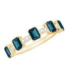 4X6mm Emerald Cut London Blue Topaz Half Eternity Band with Diamond AAA - Rosec Jewels
