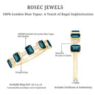 4X6mm Emerald Cut London Blue Topaz Half Eternity Band with Diamond AAA - Rosec Jewels