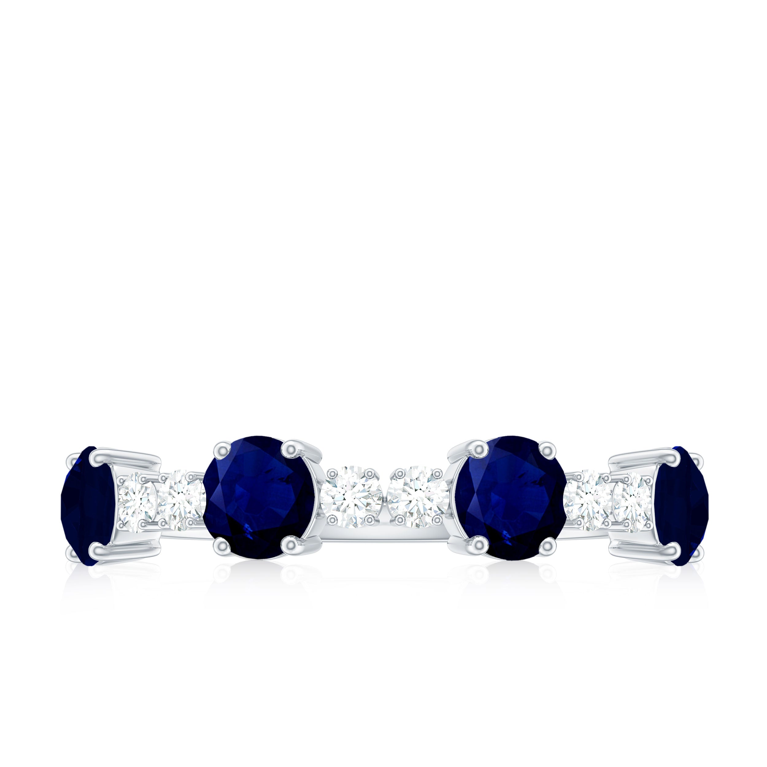 Rosec Jewels-Genuine Blue Sapphire Half Eternity Ring with Diamond