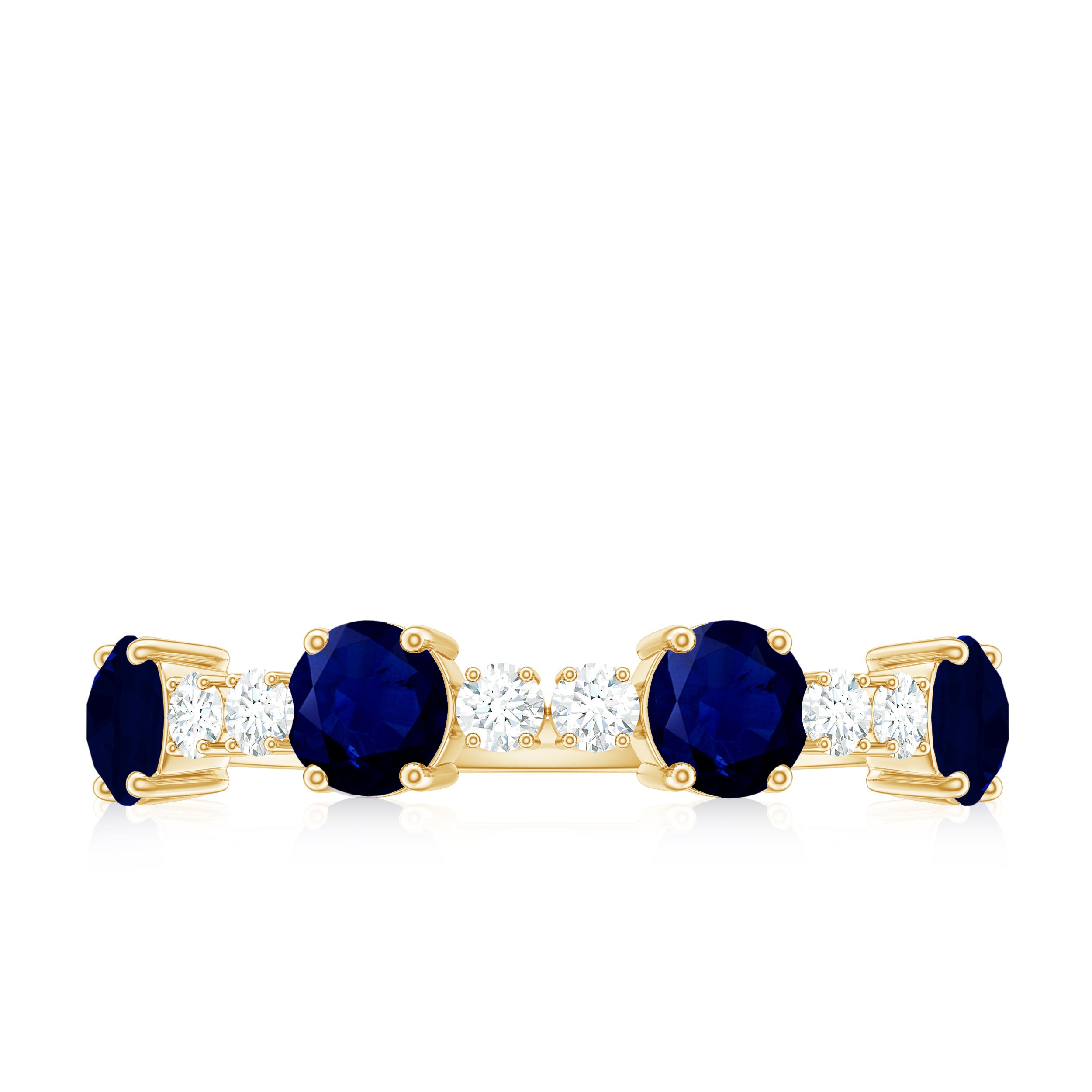 Rosec Jewels-Genuine Blue Sapphire Half Eternity Ring with Diamond