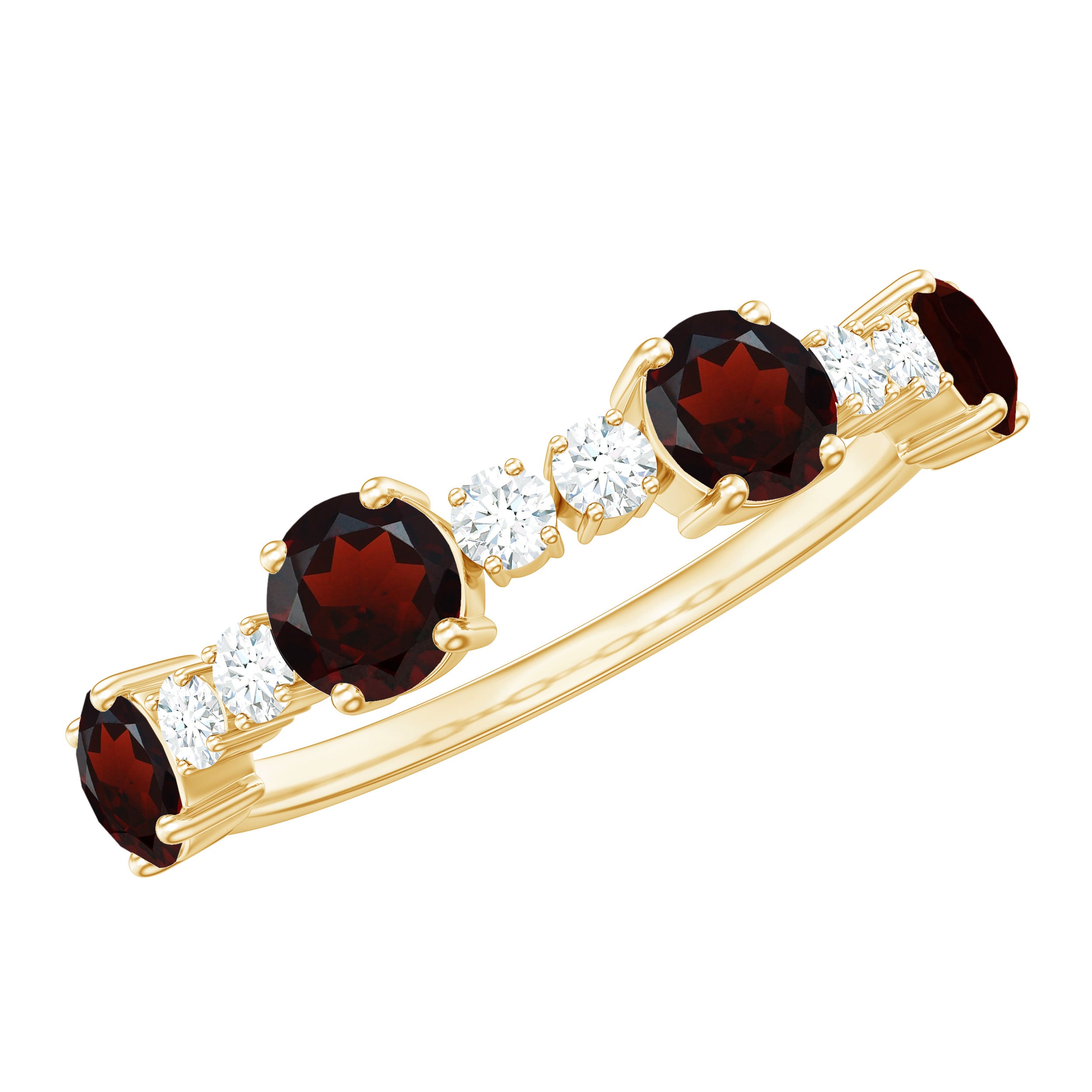 Rosec Jewels-Genuine Garnet Half Eternity Ring with Diamond