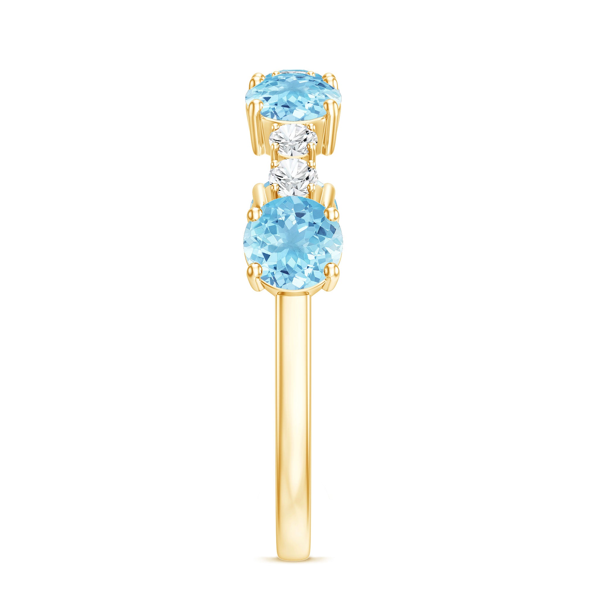 Genuine Aquamarine and Diamond Half Eternity Ring in Prong Setting AAA - Rosec Jewels