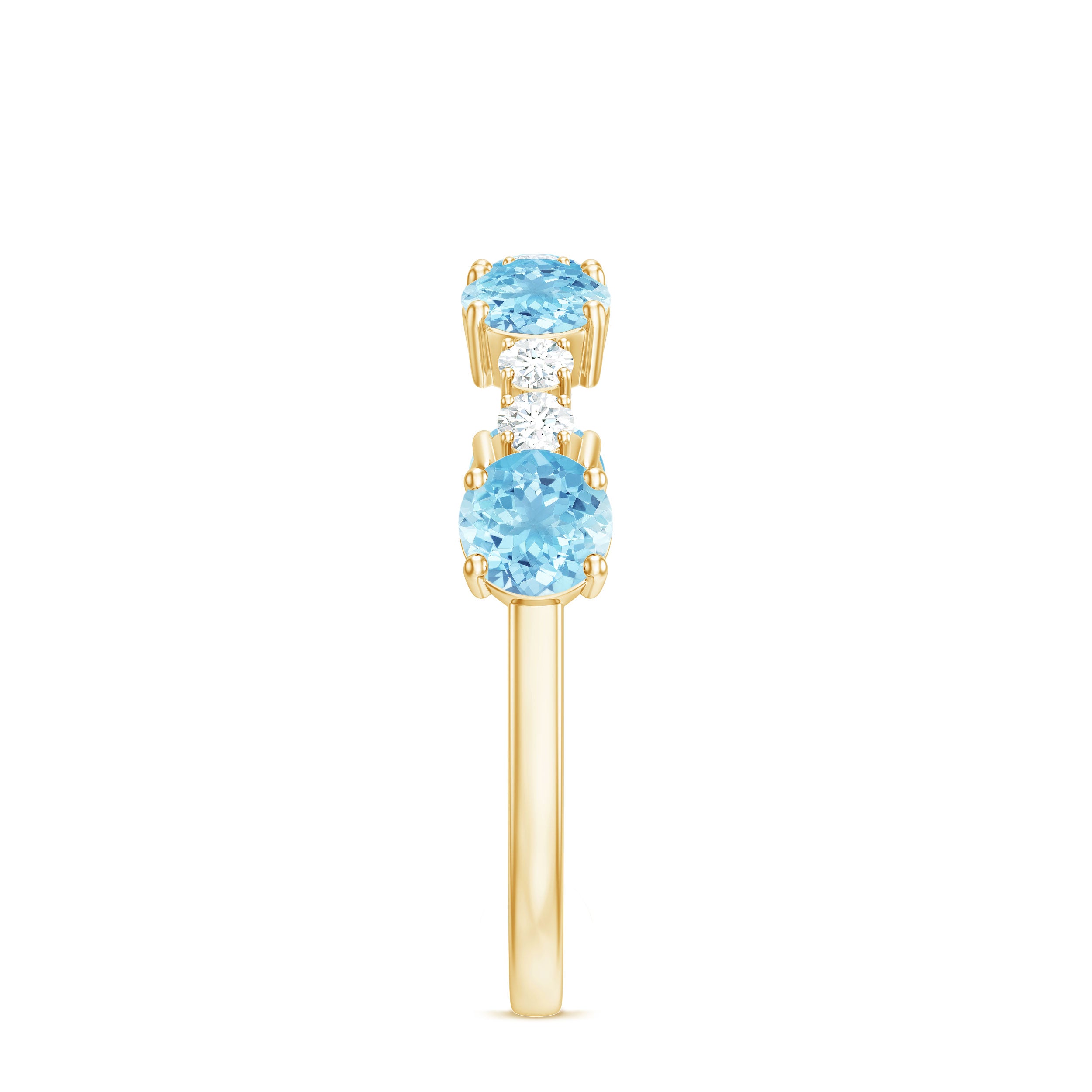 Rosec Jewels-Genuine Aquamarine and Diamond Half Eternity Ring in Prong Setting