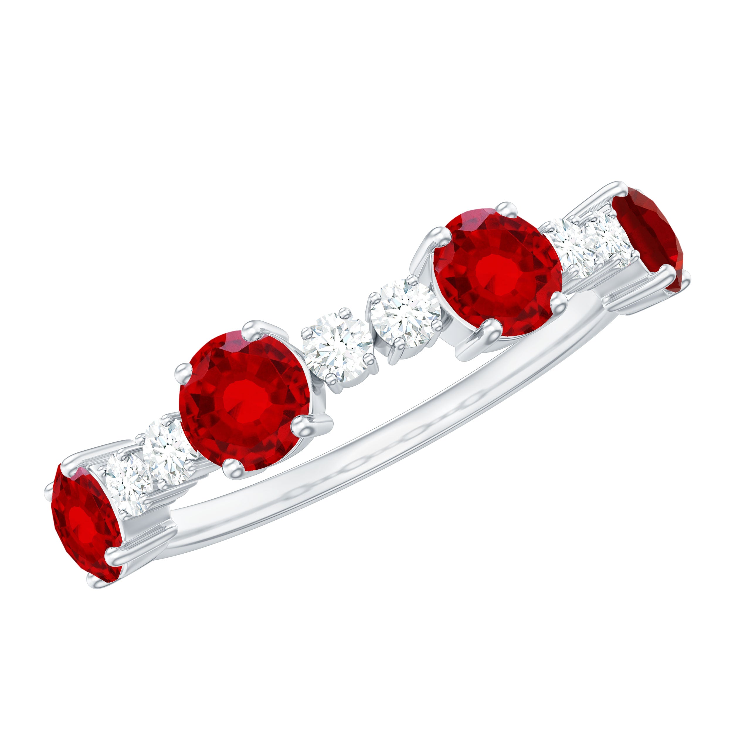 Round Created Ruby and Diamond Alternate Half Eternity Ring