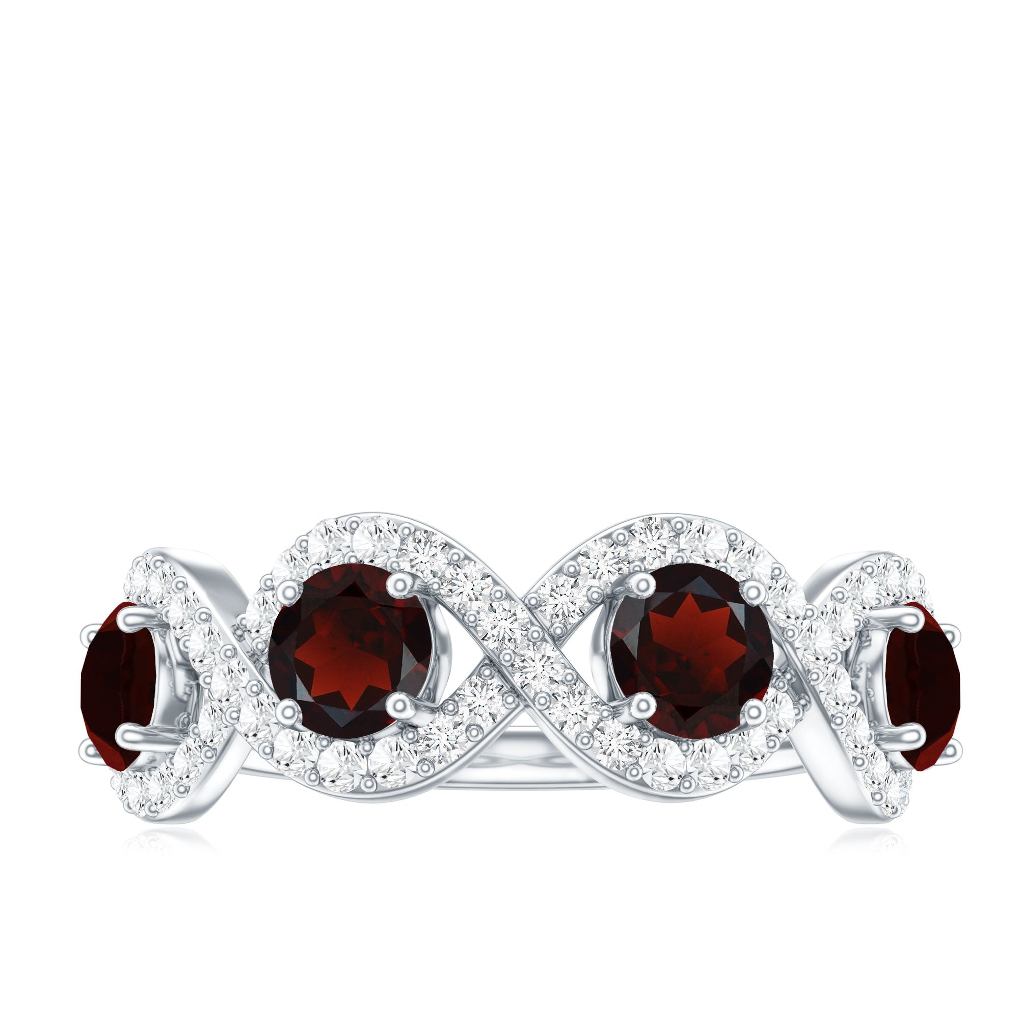 Rosec Jewels-Natural Garnet Diamond Infinity Eternity Ring with Braided Shank