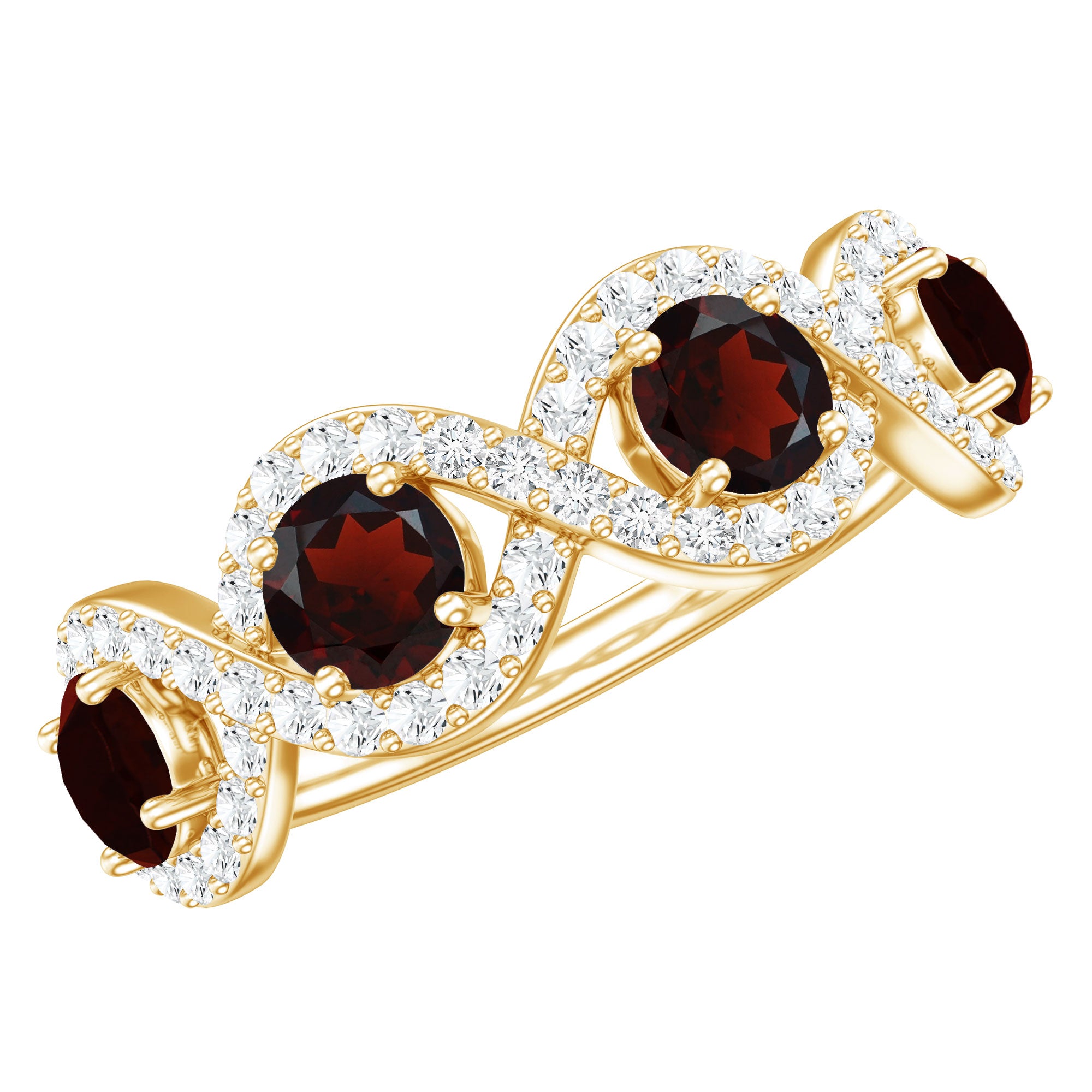 Rosec Jewels-Natural Garnet Diamond Infinity Eternity Ring with Braided Shank