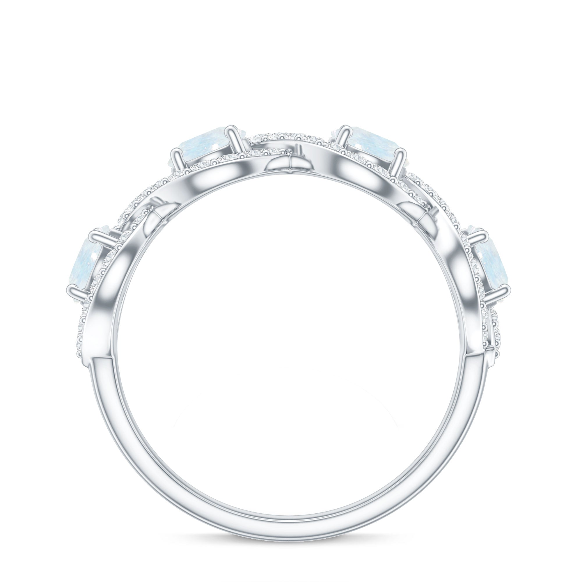Rosec Jewels-Genuine Moonstone Half Eternity Ring with Diamond