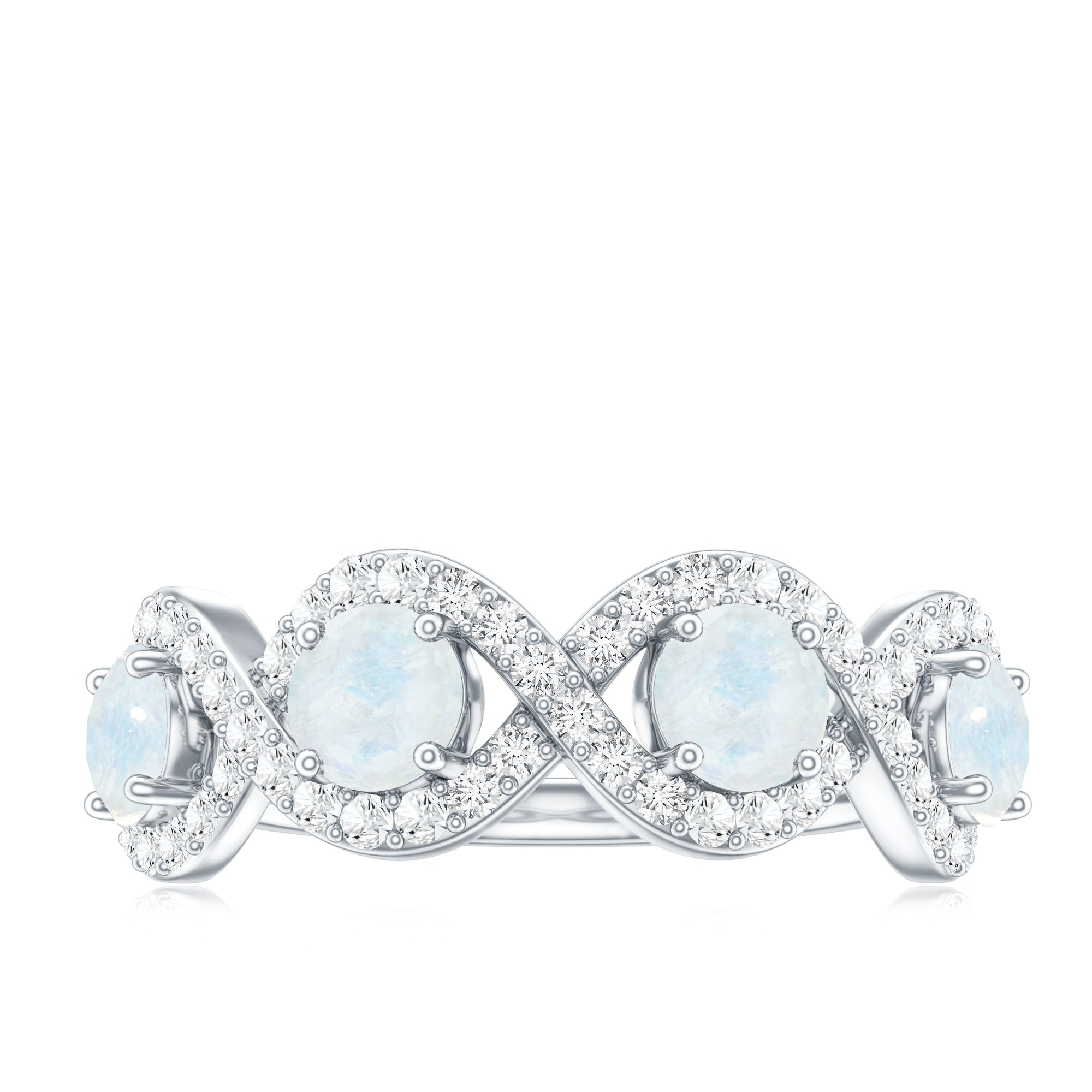 Rosec Jewels-Genuine Moonstone Half Eternity Ring with Diamond