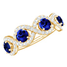 2 CT Lab-Created Blue Sapphire and Diamond Braided Half Eternity Band Ring AAAA - Rosec Jewels