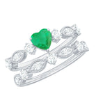 Rosec Jewels-Natural Emerald Heart Shaped Engagement Ring and Diamond Wedding Band