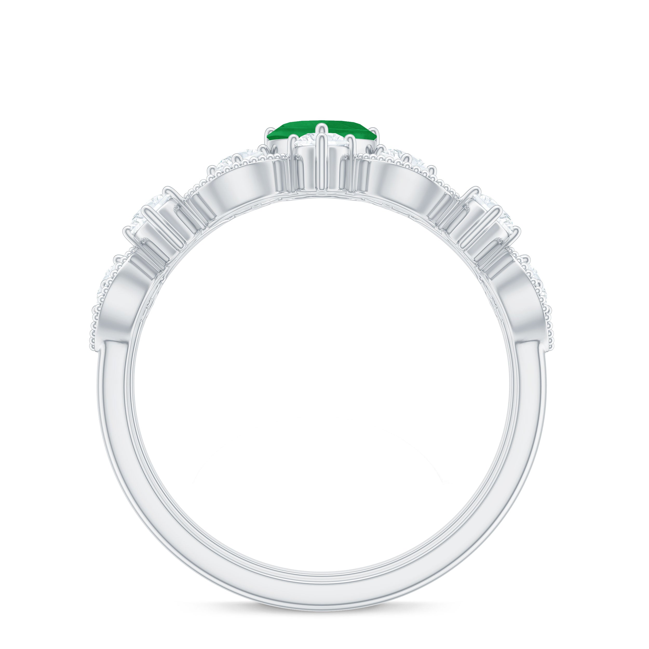 Rosec Jewels-Natural Emerald Heart Shaped Engagement Ring and Diamond Wedding Band