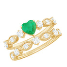 Rosec Jewels-Natural Emerald Heart Shaped Engagement Ring and Diamond Wedding Band