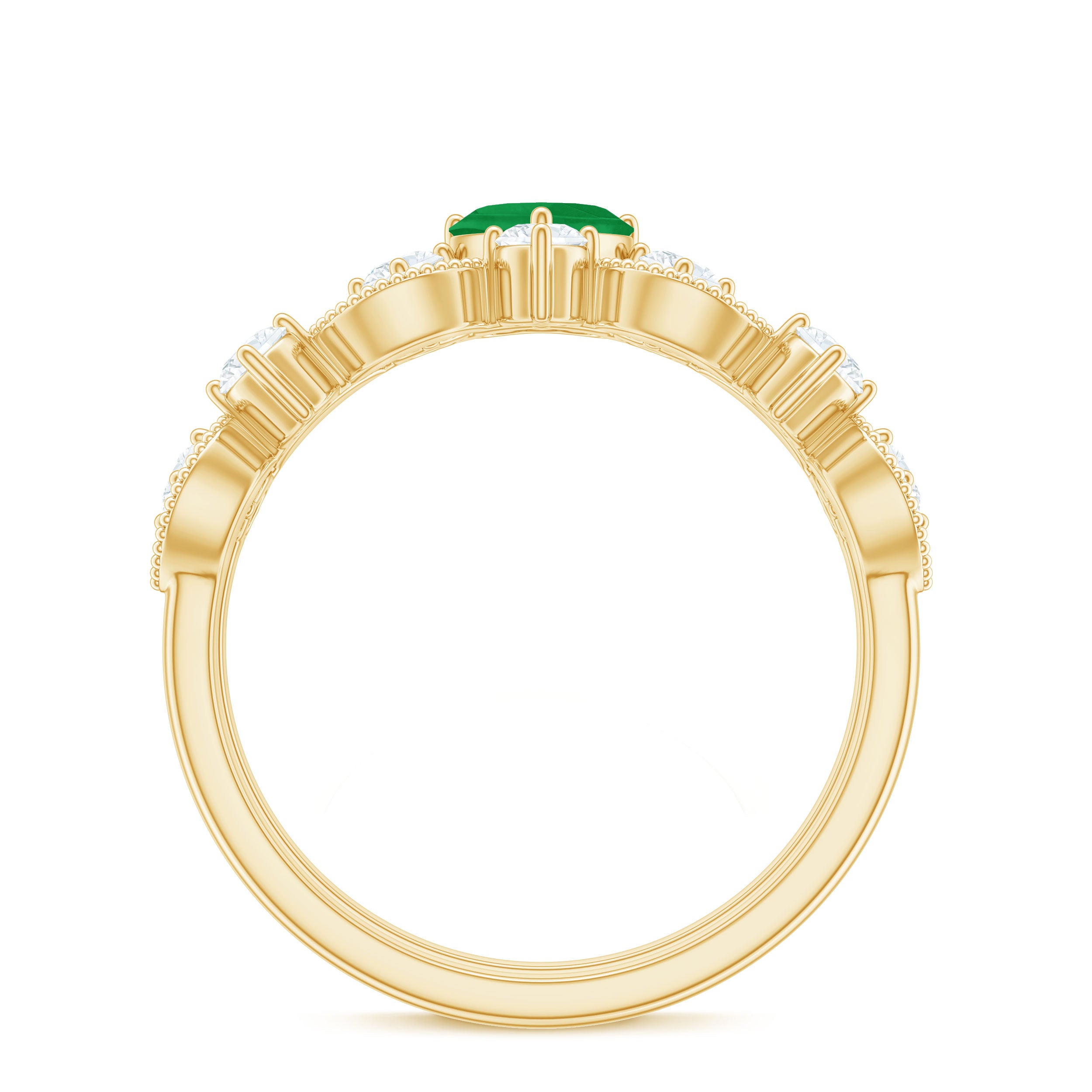 Rosec Jewels-Natural Emerald Heart Shaped Engagement Ring and Diamond Wedding Band