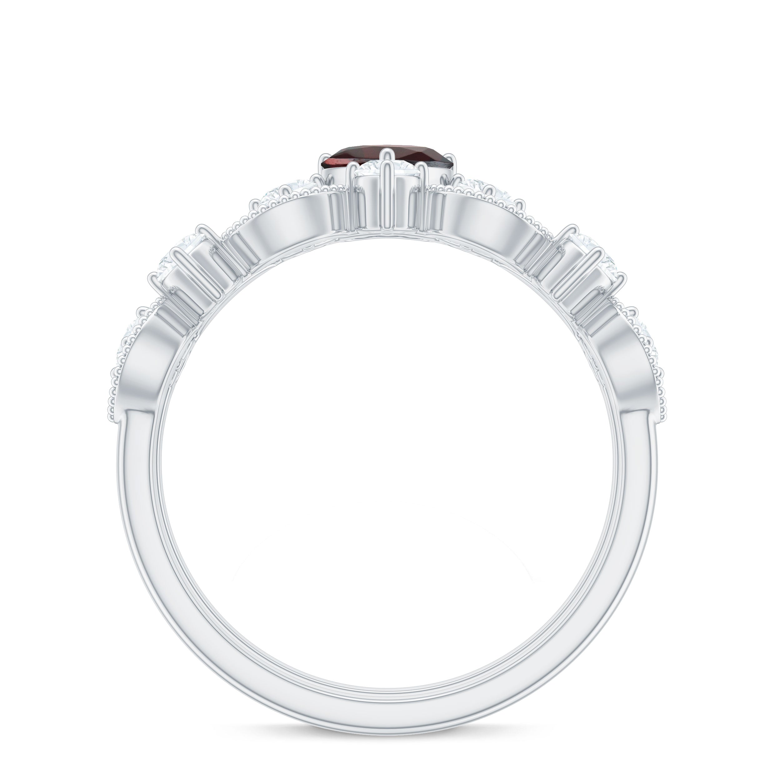 Rosec Jewels-Natural Garnet Diamond Heart Engagement Ring with Wedding Band