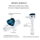 8mm Heart Shaped London Blue Topaz Solitaire Ring Set with Diamond Curved Band AAA - Rosec Jewels
