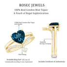 8mm Heart Shaped London Blue Topaz Solitaire Ring Set with Diamond Curved Band AAA - Rosec Jewels