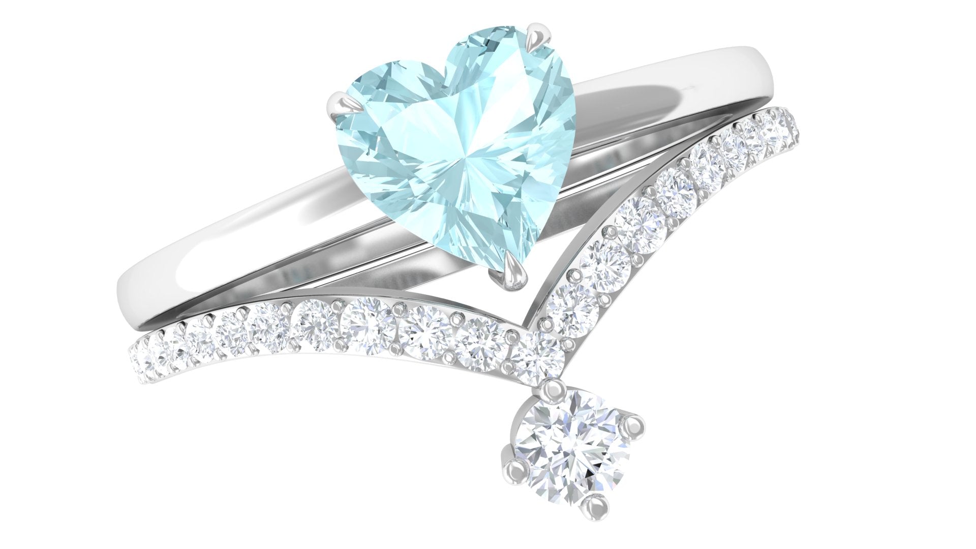 1 CT Sky Blue Topaz and Diamond Heart Ring Set